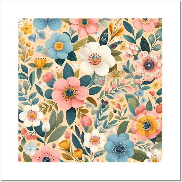 Spring Flowers Pattern 50s Style Wall Art by stressless